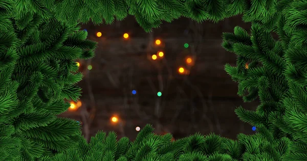 Digital Composite Christmas Tree Border Glowing Lights — Stock Photo, Image