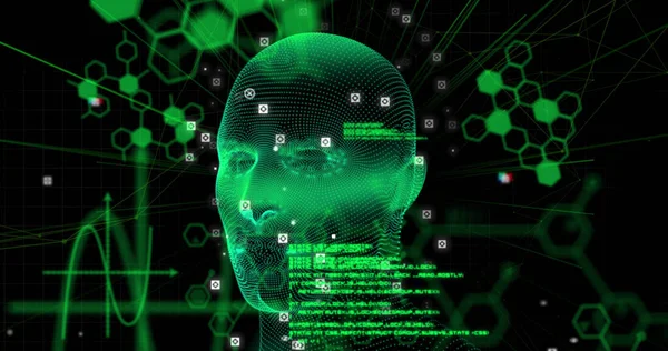 Image Digital Head Data Processing Black Background Global Technology Digital — Stock Photo, Image