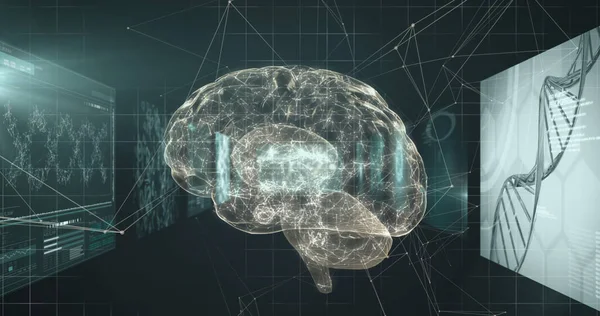 Изображение Цифрового Мозга Обработки Данных Черном Фоне Глобальные Технологии Концепция — стоковое фото