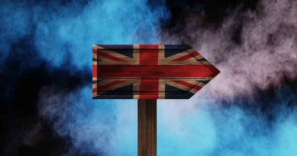 Britse Vlag Teken Tegen Achtergrond Van Geanimeerde Kleur Explosie — Stockfoto