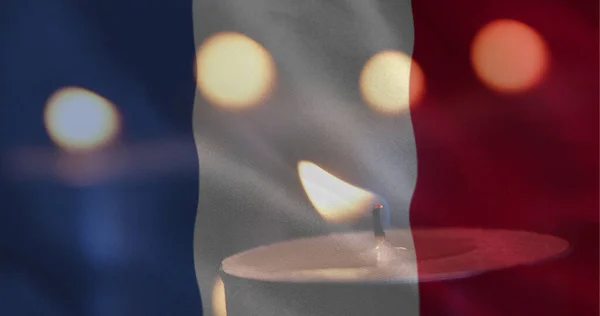 Digitaler Verbund Französischer Flagge Mit Kerzen Hintergrund Eine Kerze Erlischt — Stockfoto