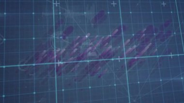 Dijital siyah ve mavi alandaki simgelerle bağlantı ağının animasyonu. Küresel teknoloji bağlantıları ve dijital arayüz konsepti dijital olarak oluşturulmuş video.