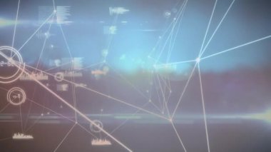 Veri işleme üzerinden bağlantı ağının animasyonu. Küresel bağlantılar iş dünyası dijital arayüz teknolojisi ve dijital olarak oluşturulan ağ konsepti.