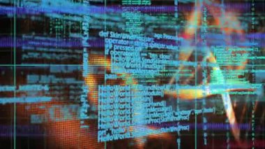 Dönen DNA iplikçikleri üzerinde veri işleme animasyonu. küresel bilim, araştırma ve veri işleme kavramı dijital olarak oluşturulmuş video.