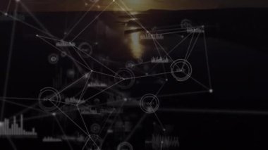 Manzara üzerindeki bağlantı ağlarının animasyonu. küresel iş, bağlantılar ve veri işleme kavramı dijital olarak oluşturulmuş video.