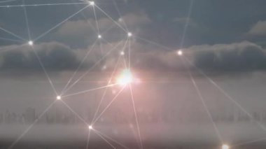 Manzara üzerindeki bağlantı ağlarının animasyonu. küresel iş, bağlantılar ve veri işleme kavramı dijital olarak oluşturulmuş video.