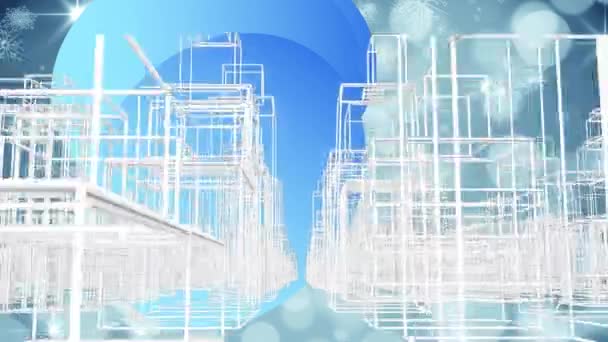 Animáció Fehér Épületek Futurisztikus Városkép Kék Elvont Háttér Globális Kapcsolatok — Stock videók