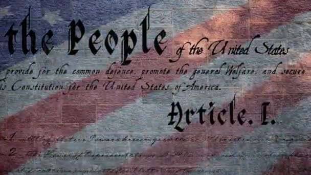 Анімація Конституції Америки Прокручується Над Розмахом Американського Прапора Американський Патріотизм — стокове відео