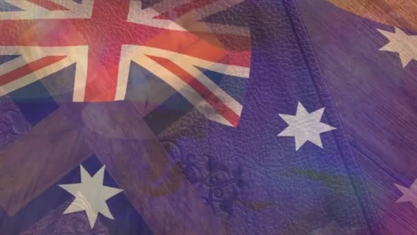 Animacja Chmur Poruszających Się Nad Falującą Flagą Australii Drewna Światła — Wideo stockowe