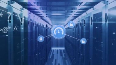 Bilgisayar sunucuları üzerinden numaralarla bağlantı ağının animasyonu. küresel ağlar, hesaplama ve veri işleme konsepti dijital olarak oluşturulmuş video.