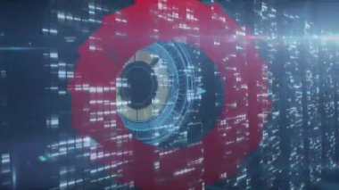 Bilgisayar sunucuları üzerinden tarama ve veri işleme animasyonları. küresel bilim, araştırma ve veri işleme kavramı dijital olarak oluşturulmuş video.