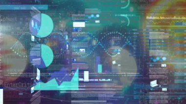 DNA iplikçiklerinin dönmesi ve veri işleme animasyonu. küresel bilim, araştırma ve veri işleme kavramı dijital olarak oluşturulmuş video.