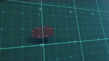 Kumarhane çipleri ve şebeke üzerinden veri işleme animasyonu. küresel iş, finans, kumar ve veri işleme kavramı dijital olarak oluşturulmuş video.