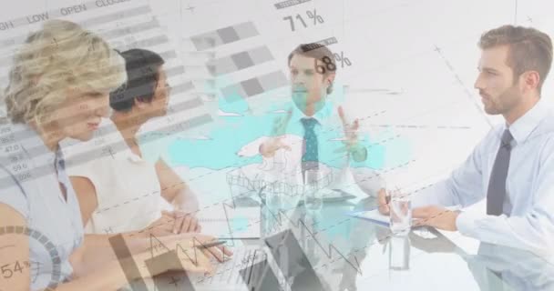Animación Estadísticas Procesamiento Datos Través Diversos Empresarios Concepto Global Negocio — Vídeos de Stock