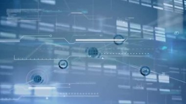 Veri işleme üzerine simgelerle bağlantı ağının animasyonu. küresel bağlantılar, veri işleme ve teknoloji konsepti dijital olarak oluşturulmuş video.