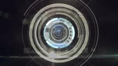 Tarama kapsamının animasyonu ve karanlık arka planda veri işleme. küresel bilim, veri işleme ve dijital arayüz kavramı dijital olarak oluşturulmuş video.