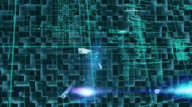 Karanlık arka planda veri işleme animasyonu. küresel veri işleme ve bağlantılar konsepti dijital olarak oluşturulmuş video.