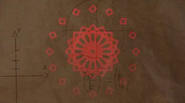 Kahverengi arka planda matematiksel formüllerin animasyonu. öğrenme ve matematik eğitim kavramı dijital olarak oluşturulmuş video.