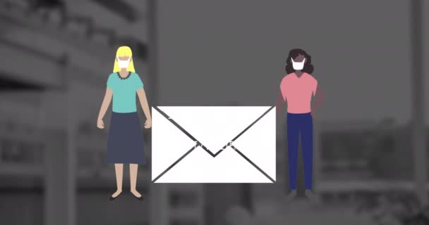 Animatie Van Het Pictogram Van Boodschap Twee Verschillende Vrouwen Dragen — Stockvideo
