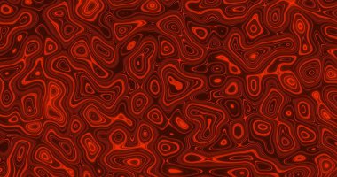 Dikensiz döngüde tekrarlanan çoklu kırmızı, parlayan sıvı şekillerin görüntüsü. Soyut şekiller ve sıvı renk hareketi konsepti dijital olarak oluşturuldu.