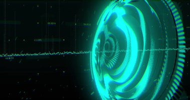 Yeşil grafikli siyah arkaplan üzerindeki işlem çemberinin resmi. veri işleme ve teknoloji konsepti dijital olarak oluşturulmuş görüntü.