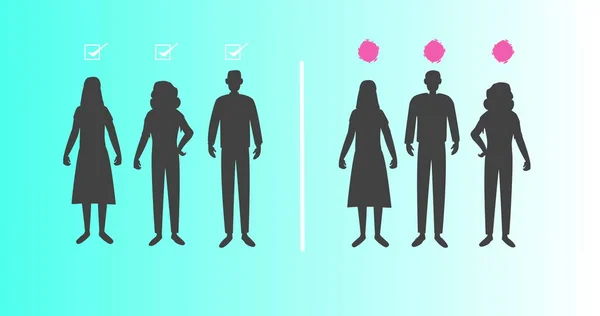 Image Group Silhouette Figures Some Red Circles Heads Green Ticks — Stock Photo, Image