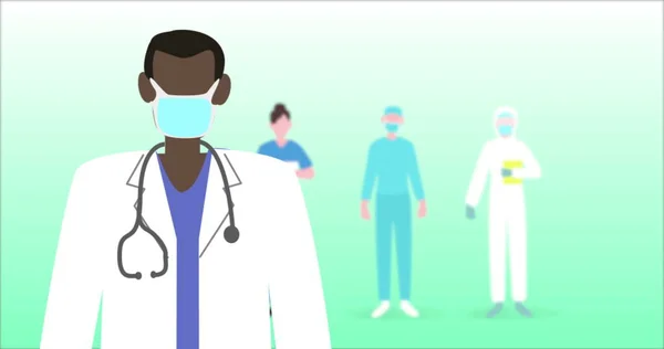 Bild Eines Arztes Mit Gesichtsmaske Und Medizinischem Personal Auf Grünem — Stockfoto