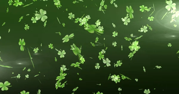 Bild Des Patricks Day Mehrere Schimmernde Schwimmende Grüne Shamrocks Mit — Stockfoto