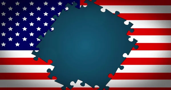 Image Drapeau Américain Formé Pièces Puzzle Révélant Fond Bleu États — Photo