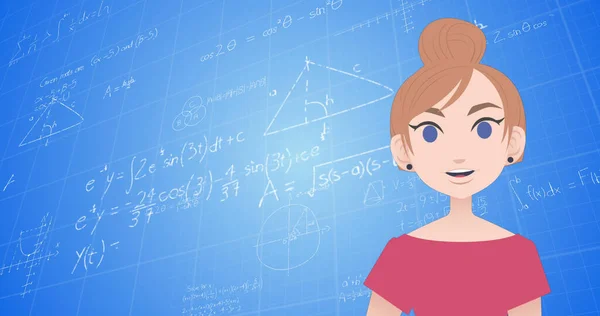 Образ Женщины Говорящей Над Математическими Уравнениями Национальный Месяц Наставничества Концепция — стоковое фото