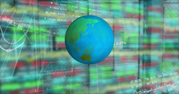 Image Data Processing Rotating Globe Colourful Graphs Global Business Digital — Stock Photo, Image