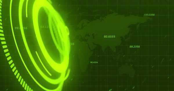 Bild Bearbetning Cirkel Över Grön Bakgrund Med Världskarta Databehandling Och — Stockfoto
