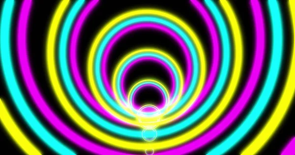 Image Purple Blue Yellow Circles Neon Pattern Moving Hypnotic Motion — Stock Photo, Image