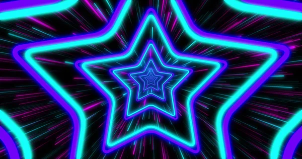 Image of purple and blue stars neon pattern moving in hypnotic motion on seamless loop. light, pattern and movement concept digitally generated image.