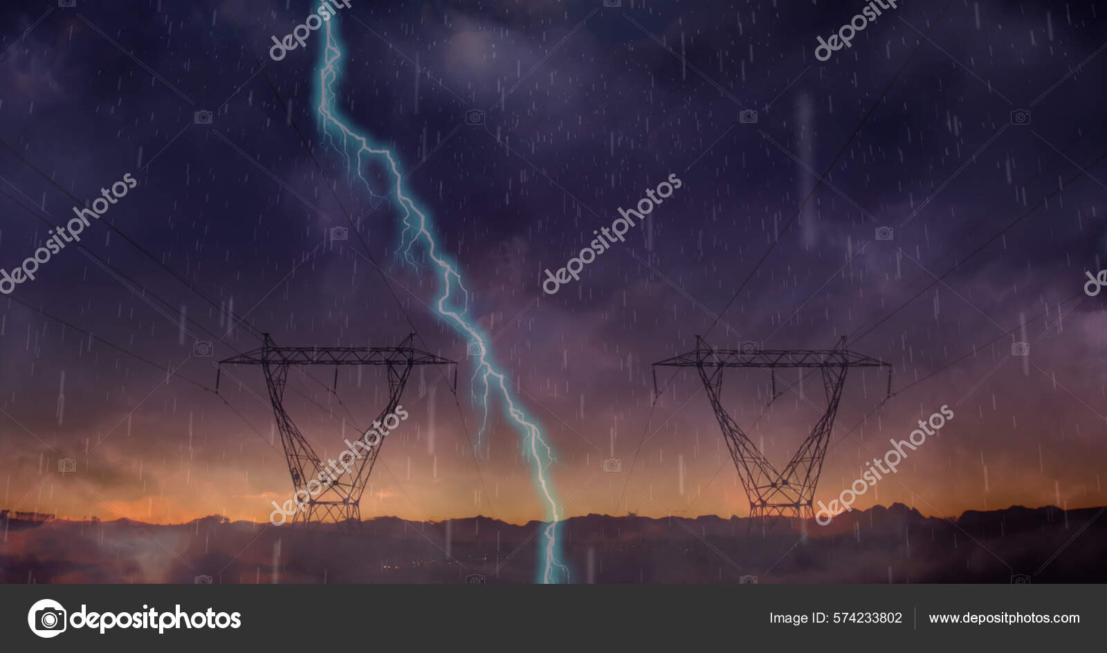 Ataques Relámpago Durante Una Tormenta En Un Paisaje Desértico Con Líneas  Eléctricas De Noche Foto de archivo - Imagen de eléctrico, calor: 383776370, image size:1600x944