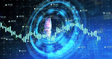 Verileri işlemek için güvenli kilidin üzerinde dönen Rus ruble sembolü. küresel finans ve iş güvenliği kavramı dijital olarak oluşturulmuş görüntü.