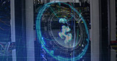 Veri işleme ve bilgisayar sunucusu üzerinde dönen güvenli kilidin üzerindeki dolar işareti. küresel finans, iş veri güvenliği ve arayüz teknolojisi konsepti dijital olarak oluşturulmuş görüntü.