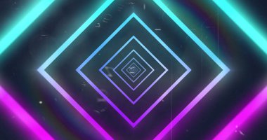 Bağlantı ağı üzerinden neon geometrik şekillerin görüntüsü. soyut, ışık, desen ve hareket konsepti dijital olarak oluşturuldu.