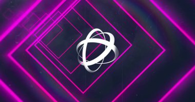 Beyaz 3D şekilli pembe neon geometrik şekiller. soyut, ışık, desen ve hareket konsepti dijital olarak oluşturuldu.