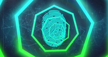 Bağlantı ağı üzerinden neon geometrik şekillerin görüntüsü. soyut, ışık, desen ve hareket konsepti dijital olarak oluşturuldu.