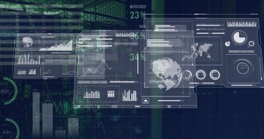 Sunucu odasında veri işleme resmi. küresel iş ve dijital arayüz kavramı dijital olarak oluşturulmuş görüntü.