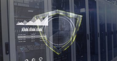 Sunucu odasında veri işleme resmi. küresel iş ve dijital arayüz kavramı dijital olarak oluşturulmuş görüntü.