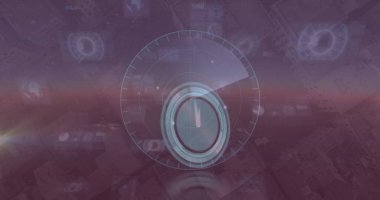 Saat ve mavi arkaplan üzerindeki veri işleme resmi. küresel iş ve dijital arayüz kavramı dijital olarak oluşturulmuş görüntü.