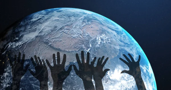 Bild Der Hände Schatten Über Dem Globus Kosmos Globalisierung Und — Stockfoto