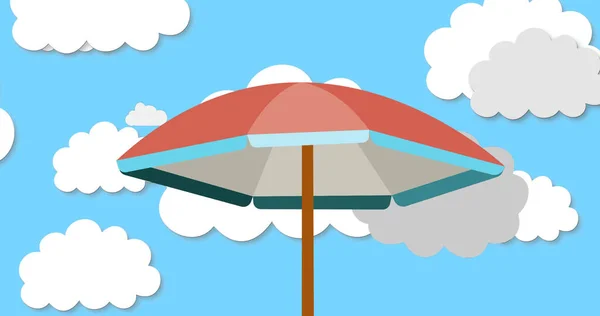 Gökyüzünde Hareket Eden Bulutlu Şemsiye Görüntüsü Tatil Tatil Kavramı Dijital — Stok fotoğraf