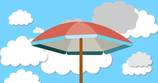 Bild Eines Regenschirms Über Dem Himmel Mit Bewegten Wolken Urlaubs — Stockfoto