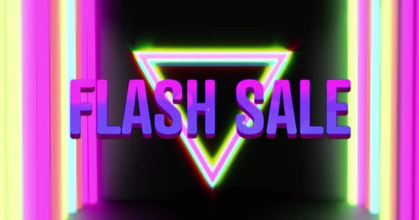 Obraz Sprzedaży Flash Nad Neonowymi Liniami Czarnym Tle Handel Biznes — Zdjęcie stockowe