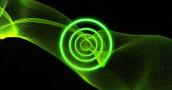 Bilde Grønne Neonbølger Sirkler Som Skifter Farge Svart Bakgrunn Farge – stockfoto
