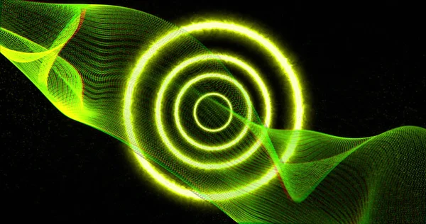 Wizerunek Zielonych Fal Neonowych Okręgów Czarnym Tle Kolor Ruch Komunikacja — Zdjęcie stockowe