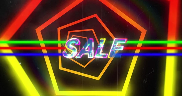 Kép Szaké Neon Hatszögek Fekete Alapon Kereskedelem Üzlet Promóciók Értékesítési — Stock Fotó